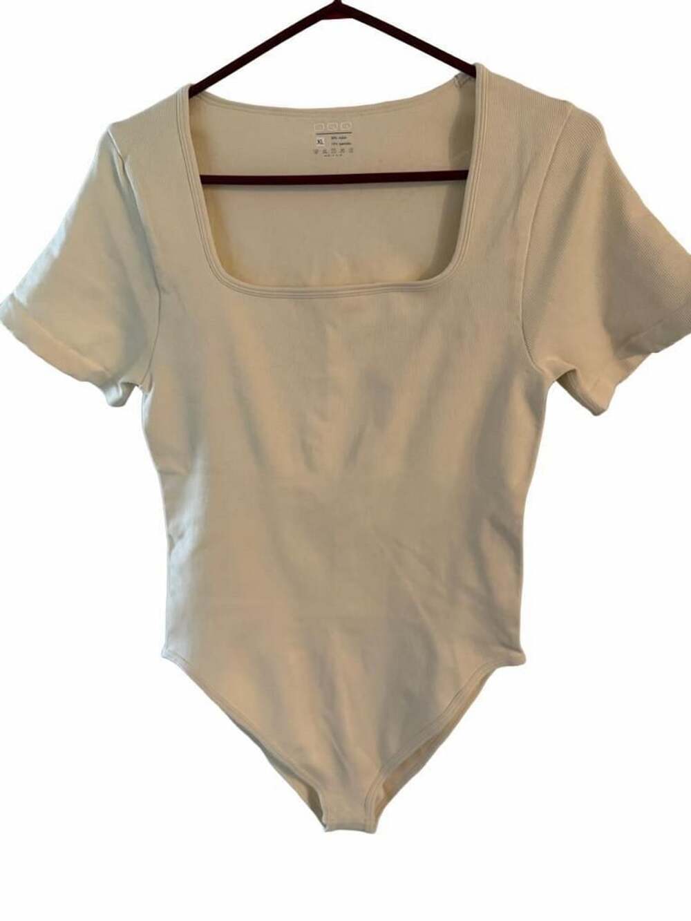 OQQ Women's Seamless Ribbed Short Sleeve Bodysuit Cream XL